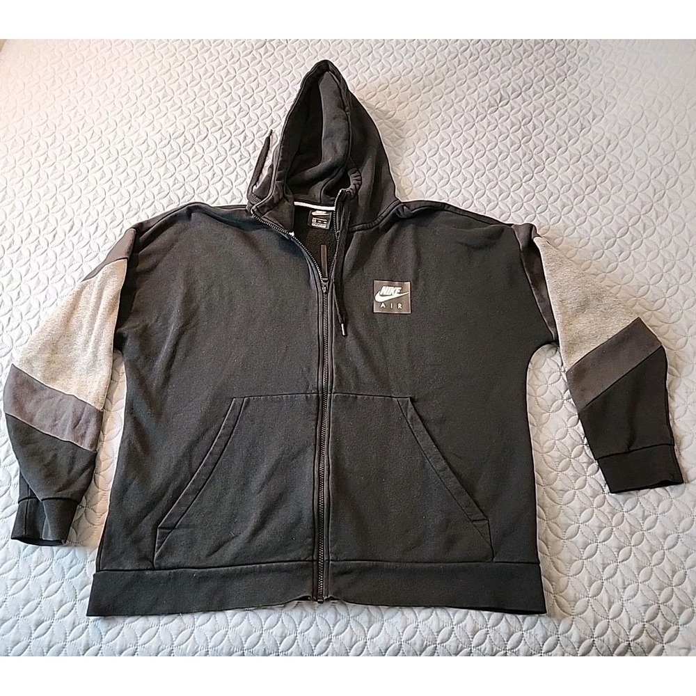 Men's Nike Air Hooded Full Zip Adult Sweatshirt Black Gray Colorblock Size XXL‎